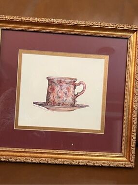 Watercolor Print of a Floral Teacup Art Print Signed by Artist Carolyn Shores